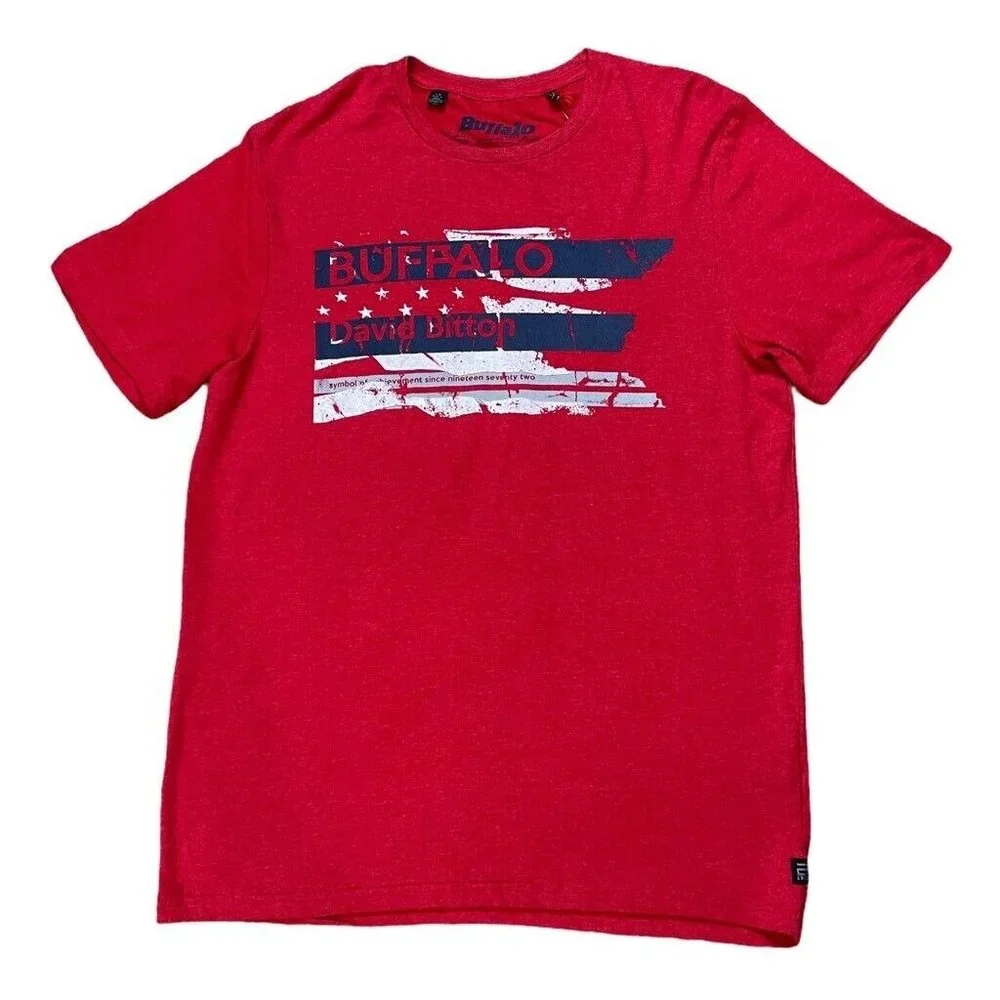 Buffalo David Bitton‎ Vintage Collection Mens Graphic T-Shirt Red Stretch L New